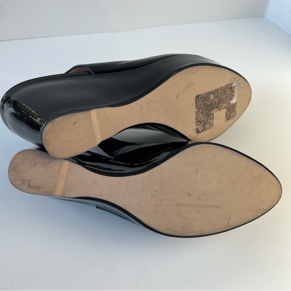 Stuart Weitzman Peep Toe Patent Leather Platform Slingback Wedges - Picture 12 of 12